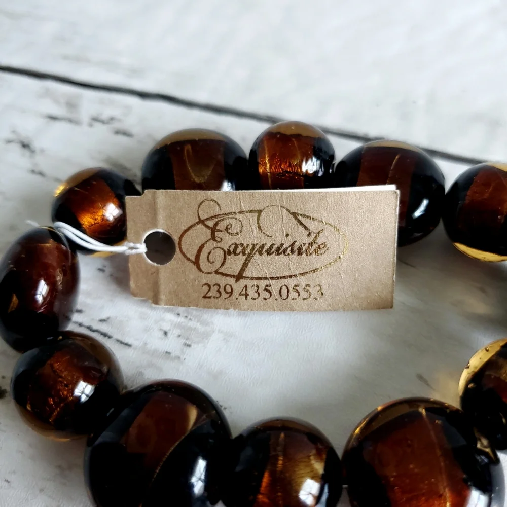 Exquisite Statement Bracelet, Heavy Amber Glass Beads, New With Tags